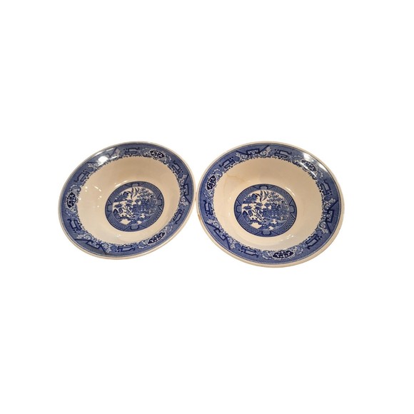 2 Blue Willow Bowls, Vegetable Bowl, Blue & White, Serving Bowl Homer Laughlin - Picture 1 of 7